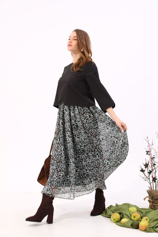 Платье NIKVA н740-12 черный+бирюзовый леопард  фото 3