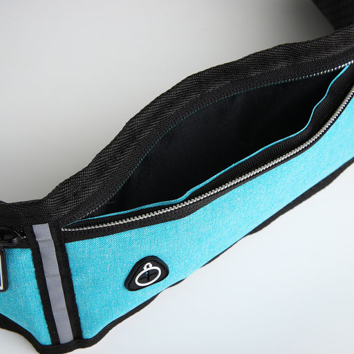 Сумка для бега, 3 отдела на молниях, светоотражающие элементы, отверстие для наушников, 50×0.1×11 см, голубая