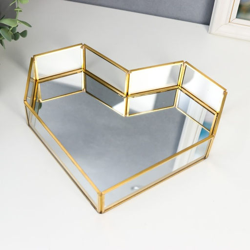 Подставка универсальная для мелочей с зеркалом Сердце, стекло, подсвечник, 5.5?20.5?25.5 см