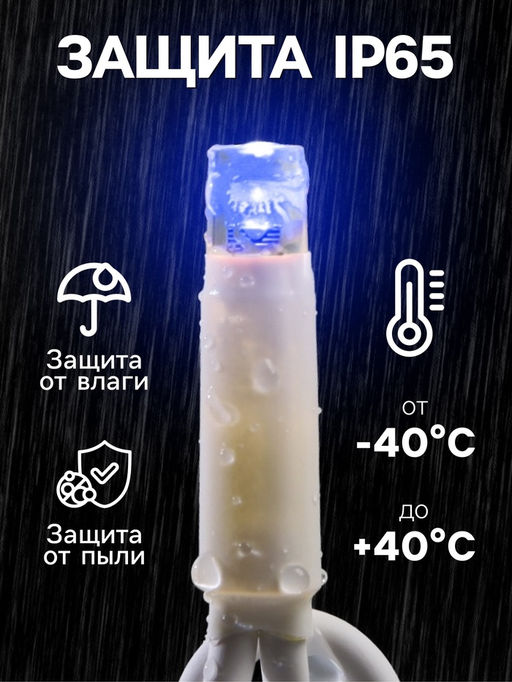 Гирлянда «Бахрома» 3×0.9 м, IP65, УМС, тёмная нить каучук, 144 LED, свечение мульти, 220 В