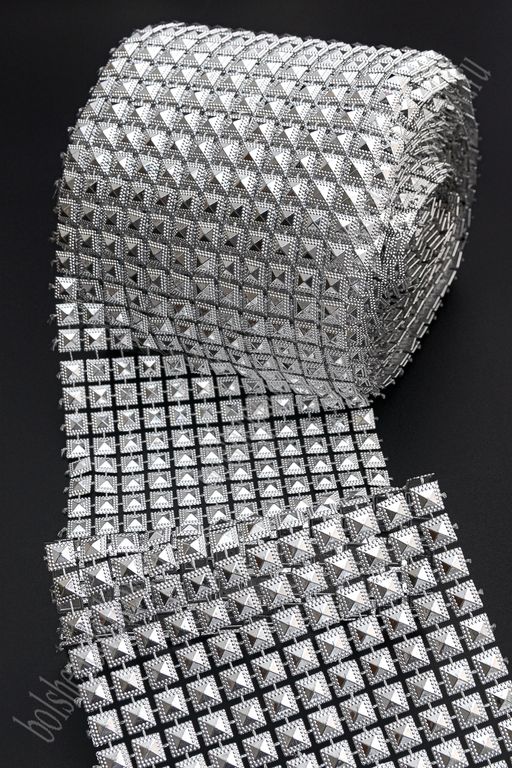 Тесьма декоративная "Квадрат" 12 рядов*10 см*10 ярд (SF-85) серебро