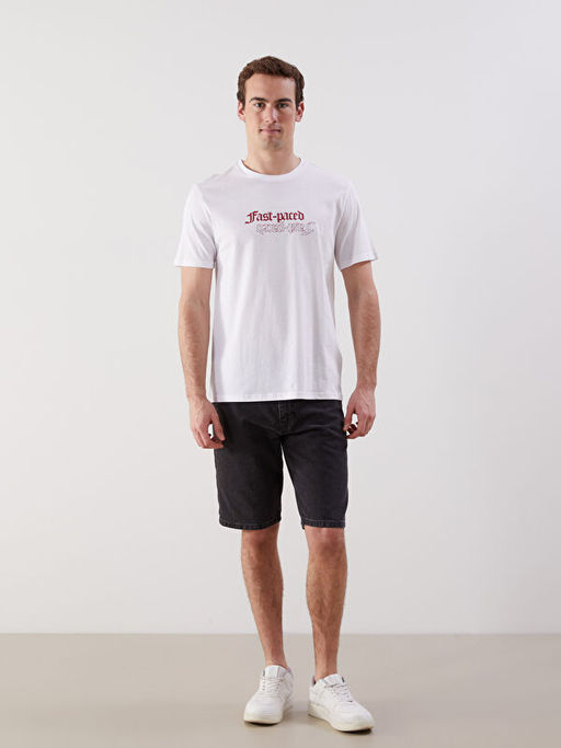 Bisiklet Yaka K?sa Kollu Bask?l? Penye Erkek Ti??rt