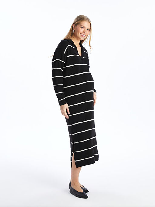 Polo Yaka D?z Uzun Kollu Hamile Triko Elbise