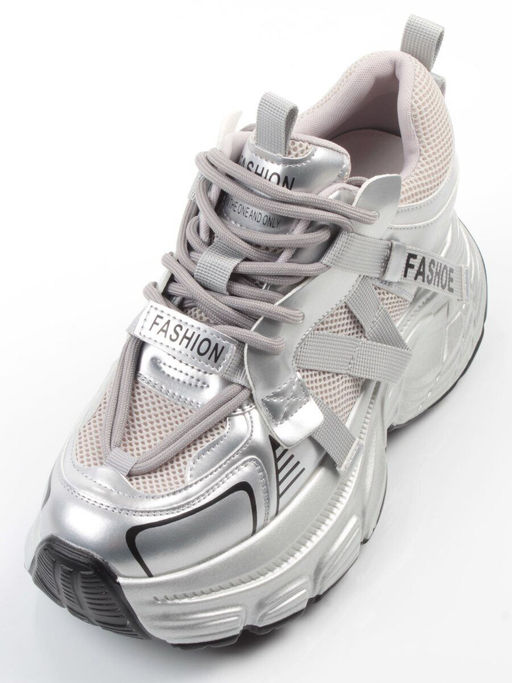 03-18C GREY/SILVER Кроссовки женские (натуральная кожа, искусственная кожа)