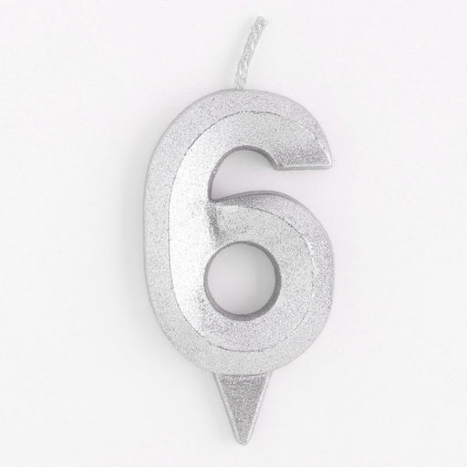 Цена за 3 шт. Свеча в торт «Цифра 6», серебряная, 6.5 см