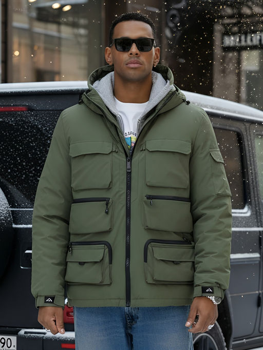 Куртка спортивная мужская зимняя с капюшоном зеленого цвета 3222Z - Wonderrman фото 20