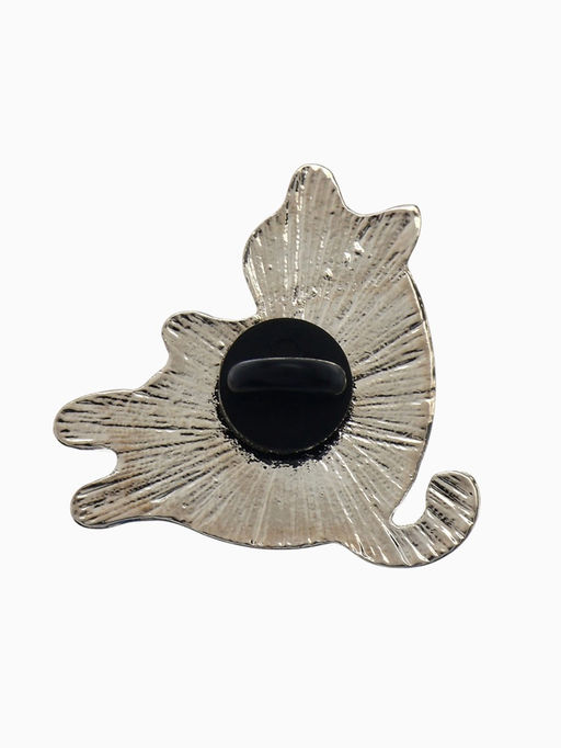 Значок Кот с пиццей, цветной в серебре