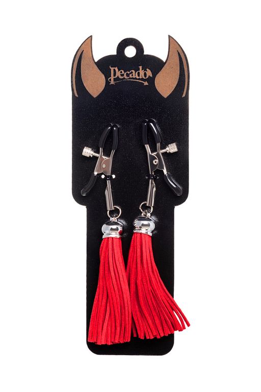 Зажимы на соски Pecado BDSM, Прищепки, с кисточками из замши, металл, красные