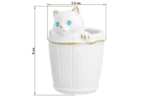 Вазочка п/зубоч. 5,5*5,3*8 см 65 мл Кошечка в кадушке стразы белая, золото - Elan gallery фото 2