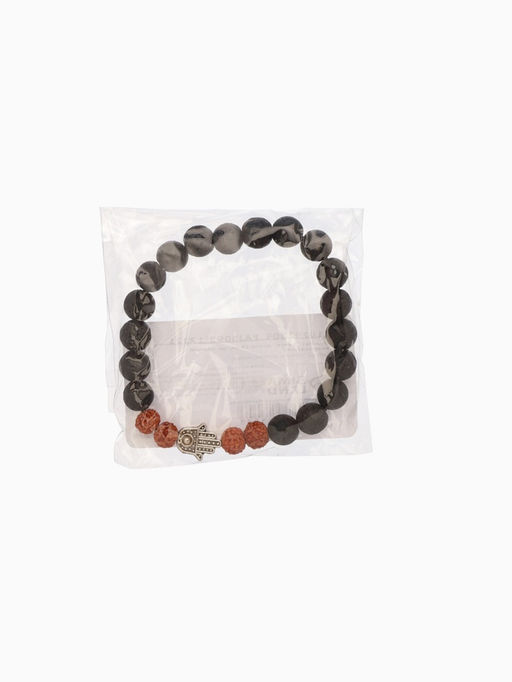 Браслет «Хамса», лава, рудракша, длина 18 см, чёрный, коричневый