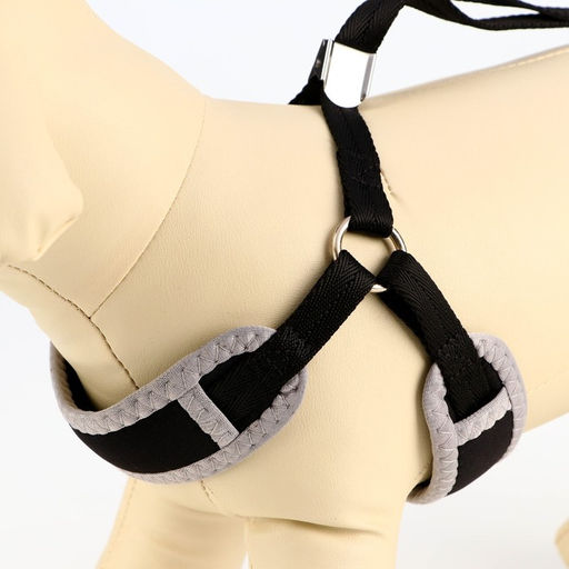 Комплект мягкая шлейка, круглый поводок 120 х 1 см с вертлюгом, S, ОШ 26-67 см, ОГ 26-67 см, чёрный - Пижон фото 3