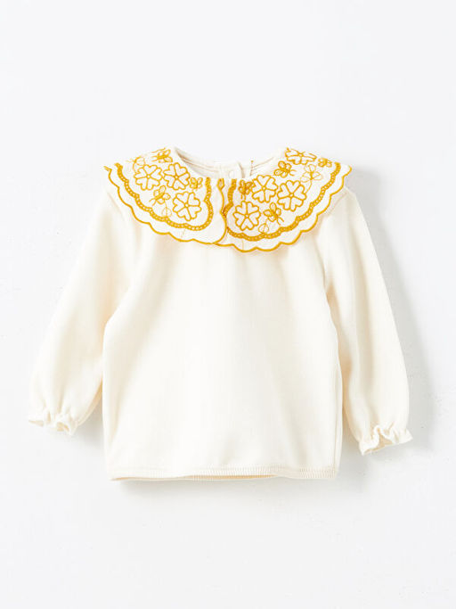 Bebe Yaka Uzun Kollu Nak??l? K?z Bebek Sweatshirt ve Tayt 2li Tak?m - Waikiki фото 2