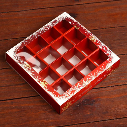 Цена за 2 шт. Коробка под 16 конфет «Новогодняя», 17.5×17.5×3.5 см