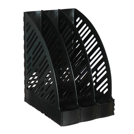 Лоток для бумаг А4, вертикальный, 3 отделения, чёрный