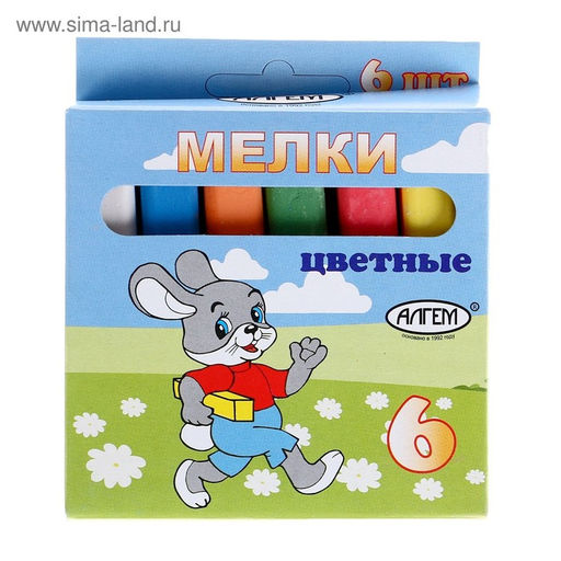Цена за 7 шт. Мелки цветные "АЛГЕМ", в наборе 6 штук, квадратные