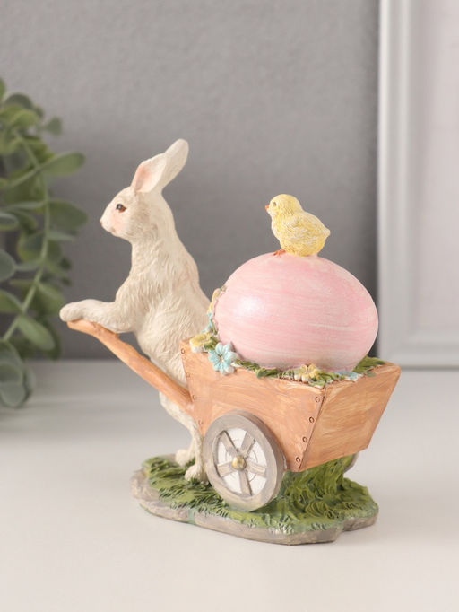 Фигурка полистоун Кролик везёт тележку с цыплёнком и пасхальным яйцом, 13.5?6?13 см