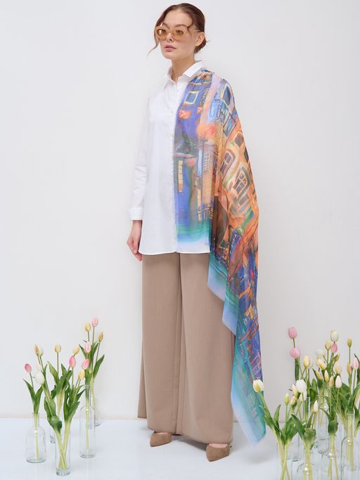 Большой, красивый двусторонний платок с рисунком в стиле арт-декои необычной текстурой ткани - Tantino фото 4