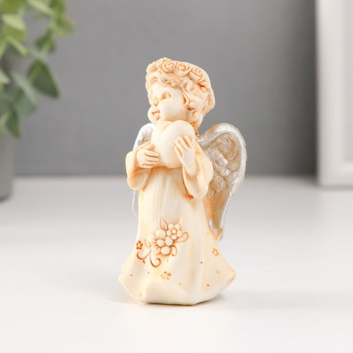 Фигурка полистоун Ангел в цветочном платье и венке с серебристыми крыльями, 8.5 см, МИКС