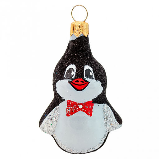 Елочная игрушка фигурка стеклянная "Пингвиненок-3" 4,8х3,4х6,3см, ручная художественная роспись, подарочная упаковка (Россия)