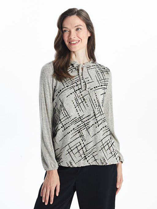 Ba?lamal? Yaka Desenli Kad?n Bluz