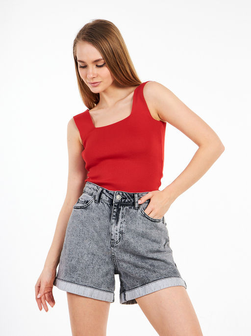 Женский топ базовый в рубчик 2310096/красный