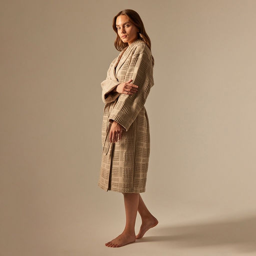 Халат вафельный женский SL HOME: Chess «Саббиа», размер S, хлопок 100%, коричневый