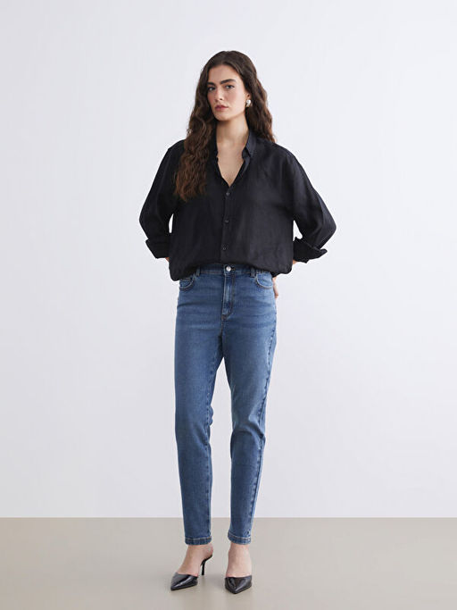 Beli Lastikli Slim Mom Kad?n Jean Pantolon