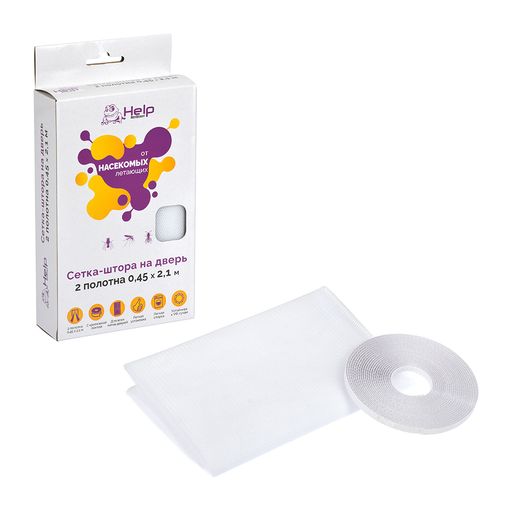 Сетка-штора на дверь ПРОТИВОМОСКИТНАЯ, 45х210 см, с крепежной лентой в комплекте, 2 шт. в упаковке