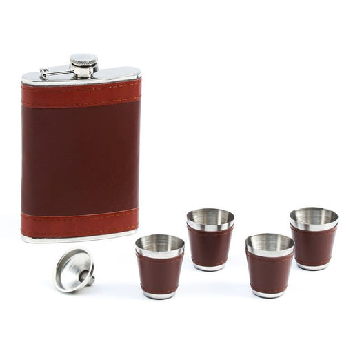 Подарочный набор Бизнес 6 в 1: фляжка 270 мл, воронка, 4 рюмки, коричневый, 17 х 23 см - Simaland фото 2