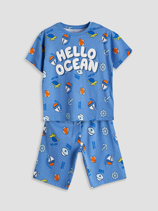 Bask?l? Erkek ?ocuk ?ortlu Pijama Tak?m?