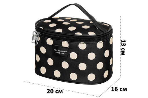 Косметичка - сумочка 20*16*13 см Черная в белый горошек, с ручкой - Elan gallery фото 2