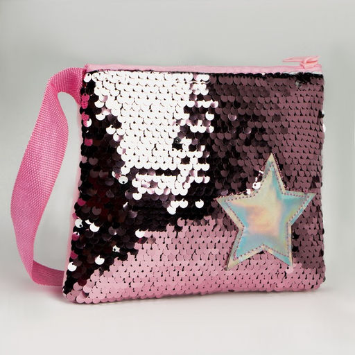 Сумка детская с пайетками Звёздочка на молнии, цвет розовый, 17,5х0,5х14,5 см - NAZAMOK KIDS фото 3