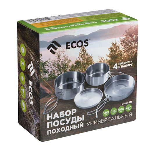 Набор посуды походный Camp-S12 из нержавеющей стали (4пр) 106941