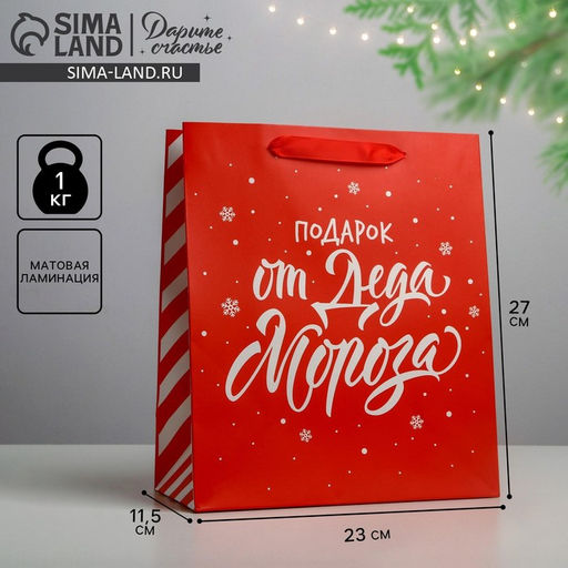 Цена за 2 шт. Пакет подарочный новогодний ламинированный Подарок от Деда Мороза, ML 23?27?11.5 см