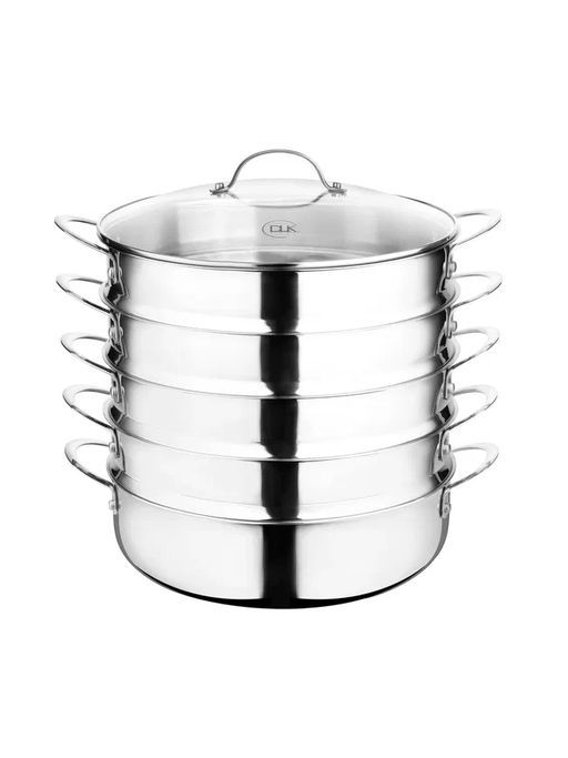 Мантоварка с крышкой стеклянной 26х9 см (3.6 л) из нерж. стали (3-х сл), цвет:серебристы,арт 4500-26 - D.L.K. фото 2