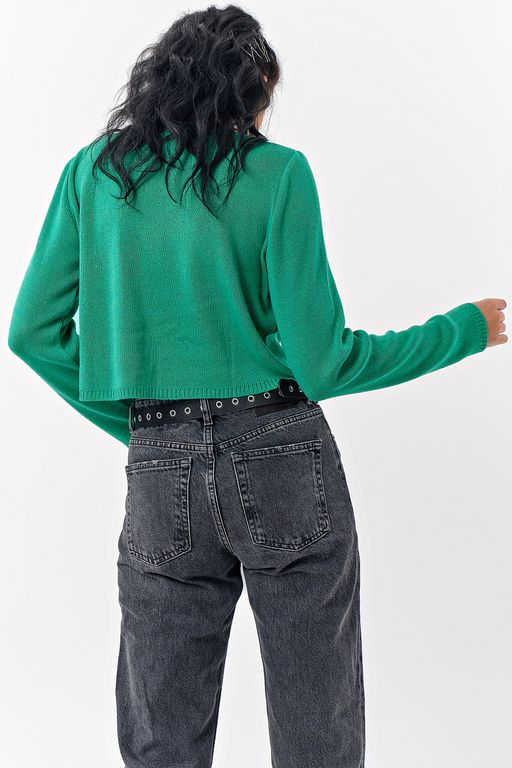 Джемпер укороченный из хлопка ярко-зеленый