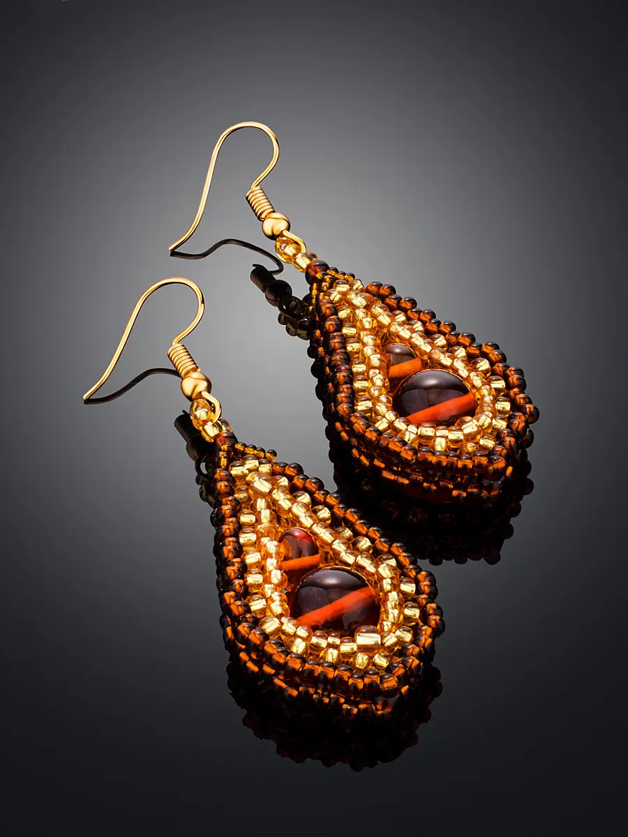 Плетёные серьги-капли в этническом стиле Лукоморье - Амберхолл фото 2