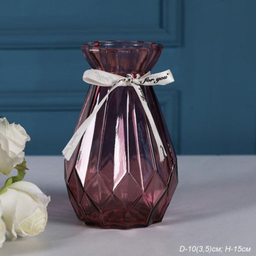 Ваза для цветов 14 см розовая с лентой / WRD-100 /уп 45/ без индивидуальной упаковки