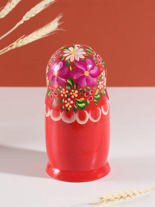 Матрёшка дерево «Цветы», красный платок, 5-кукольная, 19 см