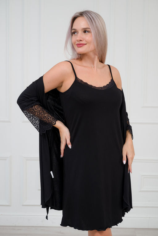 Халат женский из вискозы Адель Нуар черный - Амадэль фото 9