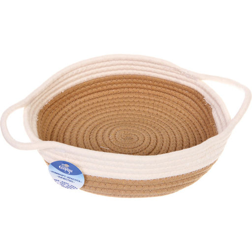 Корзинка плетёная интерьерная с ручками "ТРЕГОРИЯ", цвет бежевый/белый, 24*7см, (лейбл селфи)