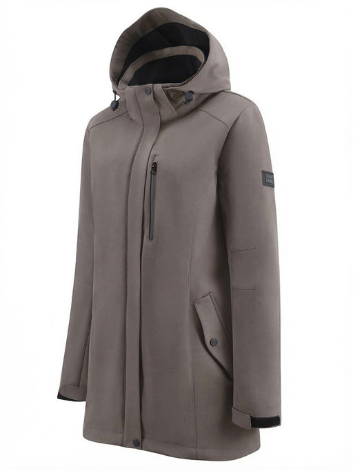 Парка женская софтшелл виндстоппер удлинённая с капюшоном темно-серого цвета 9618_1TC