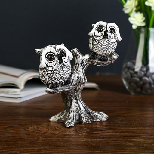 Фигурка полистоун «Два маленьких филина с большими глазами на дереве», 16.5×14.5×6 см