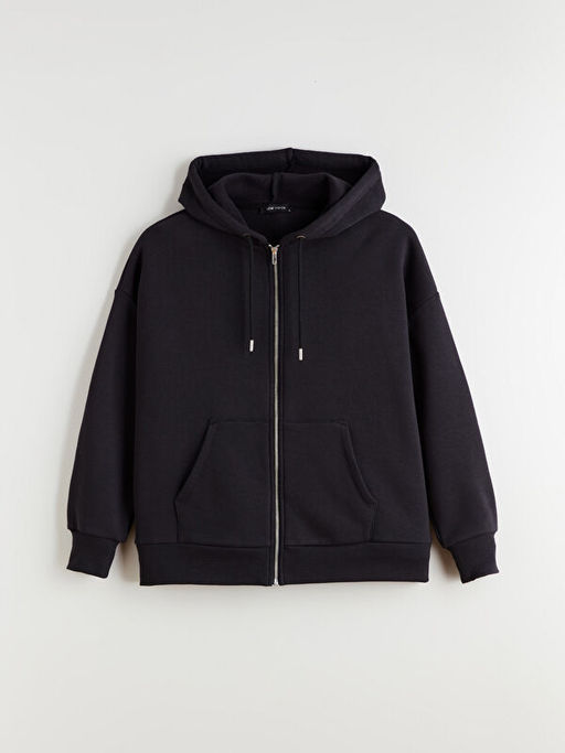 Oversize Kad?n Kal?n Fermuarl? Sweatshirt