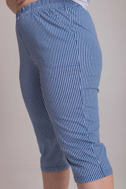 Капри из кулирки в полоску М326018гб голубой/белый - Елена фото 4