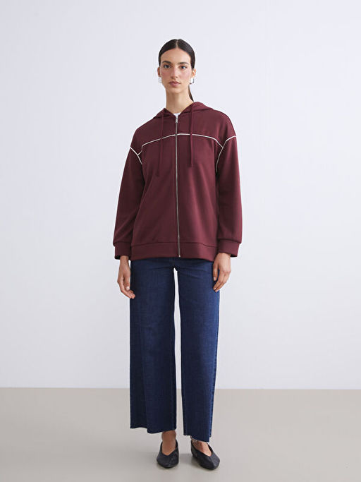 Kap??onlu Oversize Kad?n Fermuarl? Sweatshirt