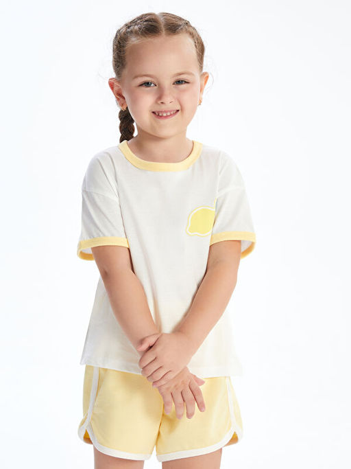 Limon Bask?l? K?z ?ocuk Ti??rt ve ?ort 2li