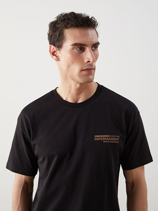 Bisiklet Yaka K?sa Kollu Bask?l? Penye Erkek Ti??rt