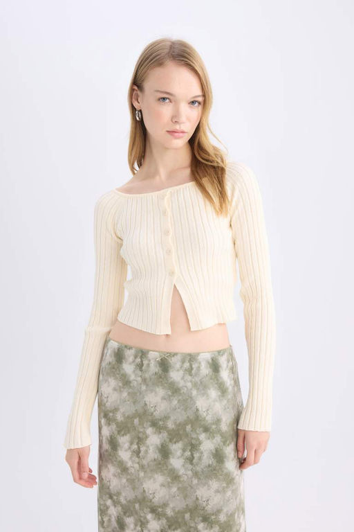 Приталенный трикотаж с открытыми плечами - Defacto фото 4