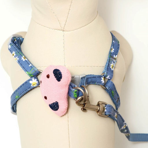 Комплект амуниции с игрушкой, поводок 120 х 1 см, ОШ 24-38 см, ОГ 24-38 см, синий с цветами - Пижон фото 4